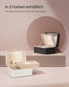 Caixa para joias 17,6 x 22 x 11 cm com duas camadas, espelho e tabuleiro flexível, branca