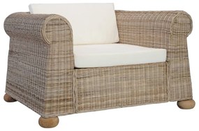 vidaXL Poltrona com almofadões em vime natural