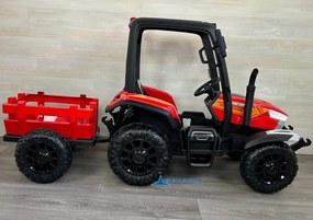 Trator elétrico para crianças Peketrac 5200 com reboque 2.4G 24V, rodas borracha vermelho