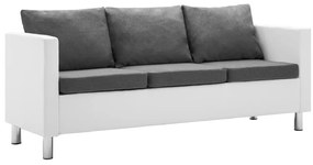 vidaXL Sofá de 3 lugares em couro artificial branco e cinzento claro