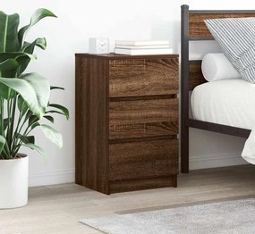 Mesa de cabeceira com 3 gavetas 39x35x65 cm carvalho castanho