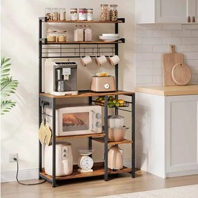 Armário de Cozinha com tomadas e cesto 40 x 90 x 165,5 cm Castanho vintage e Preto