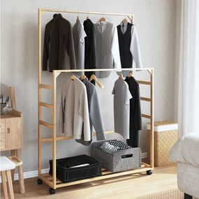 Cabide com prateleiras e rodas 90x35x155 cm bambu