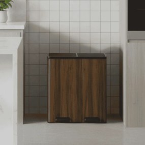 Caixote do lixo 58,5 x 32 x 65 cm de 60 L com  2 compartimentos, caixotes interiores removíveis com pedal castanho