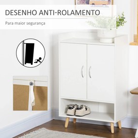 Móvel Sapateira de 2 Portas Moderno Móvel Auxiliar para 12 Pares de Sapatos com 4 Prateleiras para Entrada Sala de Estar Dormitório 60x30x92cm Branco