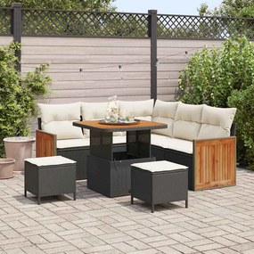 Conjunto de Sofá de Jardim vidaXL de 8 Peças com Almofadas Preto Vime Acácia
