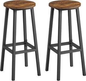 Conjunto de 2 bancos de bar com apoio para os pés 32 cm d, 74 cm H Castanho Vintage-preto