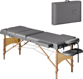 Marquesa de Massagem Dobrável Portátil com Altura Ajustável Apoio de Cabeça Apoios de Braço Acolchoados 215x60x64-89 cm Cinza