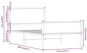 Estrutura de cama sem colchão 107x203 cm metal carvalho fumado
