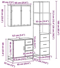 3 pcs Conjunto móveis casa de banho madeira proc. cinza sonoma