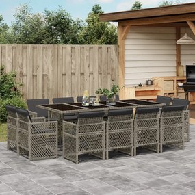vidaXL 13 pcs conjunto jantar p/ jardim c/ almofadões vime PE cinzento