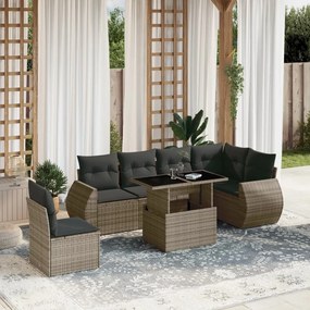 vidaXL 7 pcs conjunto sofás p/ jardim c/ almofadões vime PE cinzento
