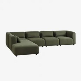 Sofá Modular De 5 Peças Com Chaise Longue Esquerda Fogler Tecido Pele De Borrego Verde Sálvia - Sklum