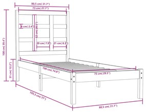 Estrutura cama pequena solteiro 75x190 cm madeira maciça preto