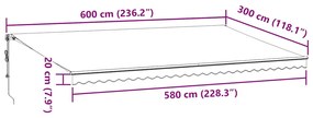 Toldo retrátil automático 500x300 cm antracite e branco