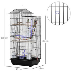 Gaiola para Passáros Gaiola de Metal com Múltiplas Portas 4 Comedouros 3 Poleiros Baloiço Escadas e Bandeja Removível para Periquitos Canários 46x36x1