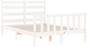 Estrutura de cama de casal c/ cabeceira madeira maciça branco