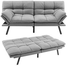 Sofá-cama conversível dobrável Futon de 3 lugares com encosto e apoios de braços ajustáveis para casa e escritório Cinzento