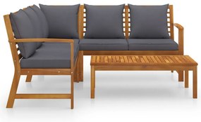 4 pcs conjunto lounge de jardim c/ almofadões acácia maciça