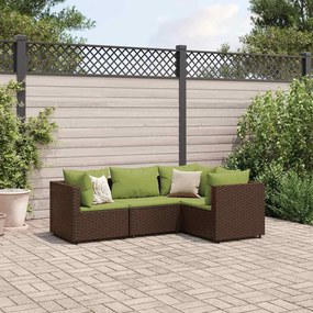 4 pcs conjunto lounge jardim c/ almofadões vime PE castanho