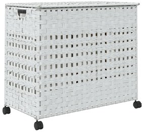 Cesto para roupa suja com rodas 66x35x60 cm vime branco