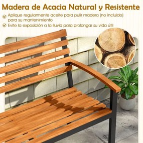 Banco Jardim 118 x 59 x 86 cm de dois lugares em madeira de acácia com Estrutura metálica preta e natural