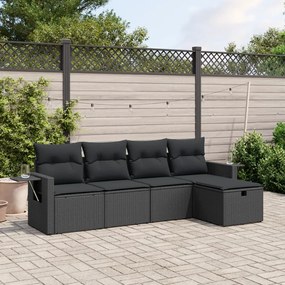 vidaXL 5 pcs conjunto sofás de jardim com almofadões vime PE preto
