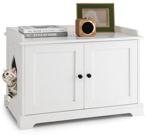 Mesa auxiliar para caixa areia gatos (NÂO INCLUIDA) 75 x 51 x 53 cm com divisória ajustável e tabuleiro para arranhar Branca
