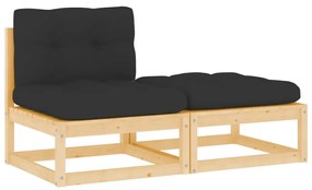 2 pcs conjunto lounge para jardim com almofadões pinho maciço