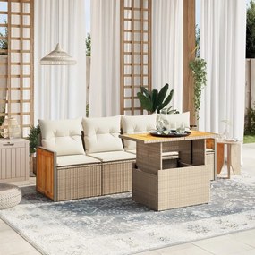 5 pcs conjunto de sofás p/ jardim com almofadões vime PE bege