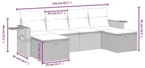 6 pcs conjunto sofás de jardim c/ almofadões vime PE preto