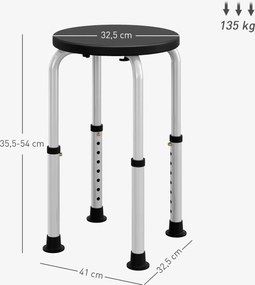 Banco de Duche em Alumínio com Altura Ajustável Antiderrapante Suporta 135 kg para Idosos e Pessoas com Mobilidade Reduzida