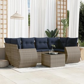 vidaXL 7 pcs conjunto sofás p/ jardim c/ almofadões vime PE cinzento
