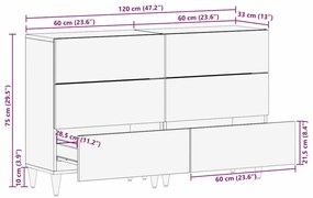 Aparadores vidaXL 2 pcs Castanho Mel 60x33.5x75 cm Madeira Maciça