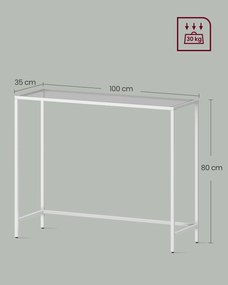 Mesa consola em vidro temperado branco pérola e cinzento ardósia