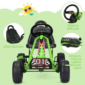 Kart a pedais para crianças com 4 rodas antiderrapantes Assento envolvente e travão de mão 92 x 50 x 53 cm Verde