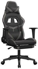 Cadeira gaming c/ apoio pés couro artificial preto e cinza