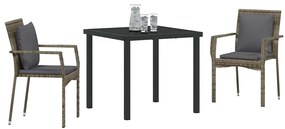 Conjunto de Jantar de Jardim 3 pcs Cinzeto 80 x 80 x 73 cm