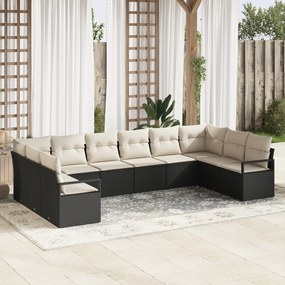 Conjunto de Sofá de Jardim vidaXL de 10 Peças com Almofadas Preto Vime