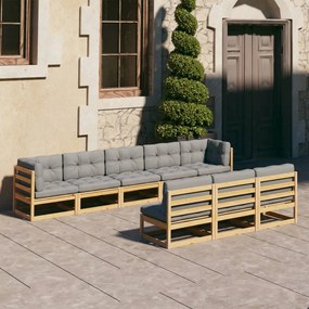 8 pcs conjunto lounge de jardim c/ almofadões pinho maciço