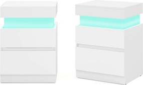 Conjunto de 2 Mesas de cabeçeira 35 x 40 x 55 cm com iluminação e com base de carregamento Brancas