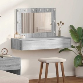 vidaXL Mesa de maquilhagem suspensa com luzes LED Cinza Sonoma
