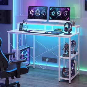 Secretária Gaming para Computador, 120 x 50 x 87 cm, Estação de Carregamento Integrada, Branco