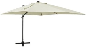 vidaXL Guarda-sol jardim cantilever c/ poste e luzes LED 300 cm areia