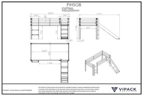 Conjunto Cama alta de Criança PINO 90 x 200 cm + estrado + escada + escorrega Branco