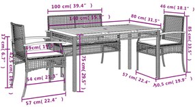 5 pcs conjunto de jantar p/ jardim com almofadões vime PE bege