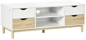 HOMCOM Móvel TV até 55" Prateleiras Armazenamento 4 Gavetas Espaçoso 120x40x44,5cm Branco Carvalho