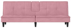 Sofá-cama com suporte para copos veludo rosa