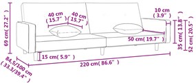 Sofá-cama 2 lugares com duas almofadas tecido cinzento-claro