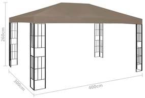 Gazebo com cordões de luzes LED 4x3 m cinza-acastanhado